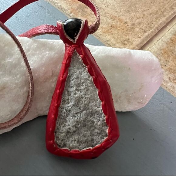 Artist Made Leather & Rock Crystal Pendant Necklace - Picture 3 of 8